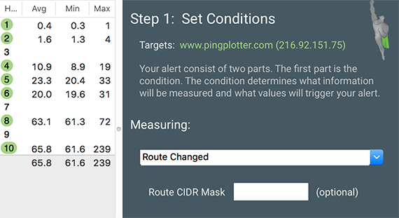 Route change alert options