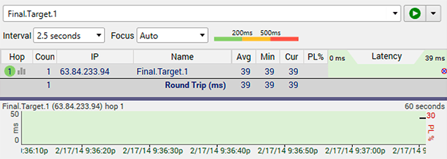 PingPlotter only showing final destination